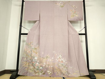 平和屋着物●訪問着 流水片輪車花鳥文 金彩 正絹 逸品 DABA4560az