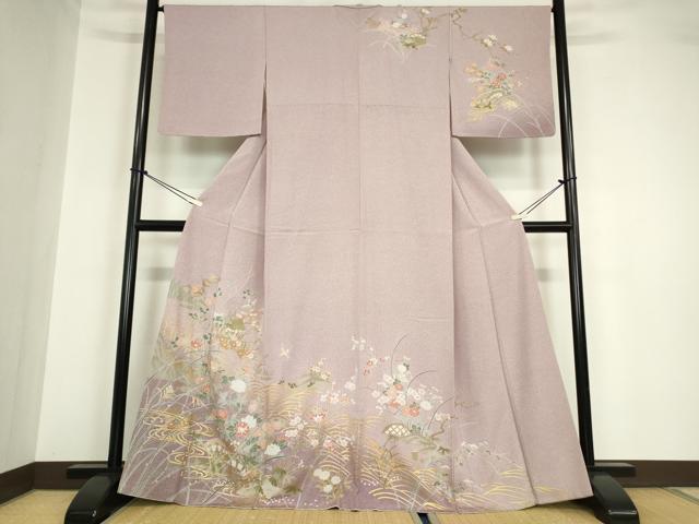 平和屋着物●訪問着 流水片輪車花鳥文 金彩 正絹 逸品 DABA4560az