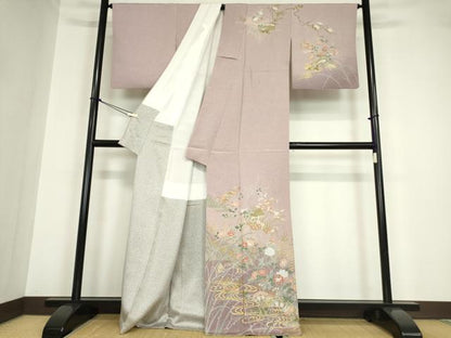 平和屋着物●訪問着 流水片輪車花鳥文 金彩 正絹 逸品 DABA4560az