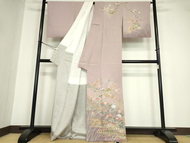 平和屋着物●訪問着 流水片輪車花鳥文 金彩 正絹 逸品 DABA4560az
