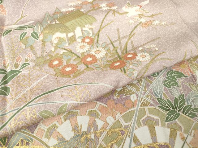 平和屋着物●訪問着 流水片輪車花鳥文 金彩 正絹 逸品 DABA4560az