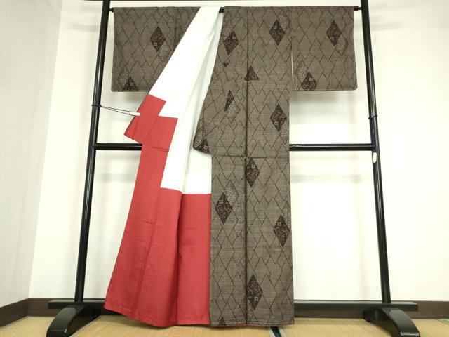 平和屋着物●本場大島紬 7マルキ 菱花文 正絹 逸品 未使用 DABA4566az