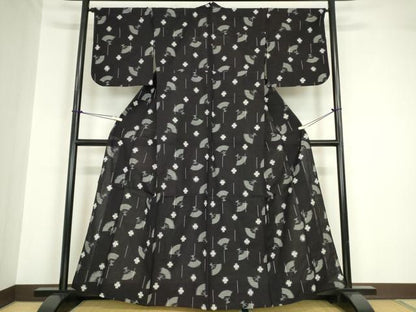 平和屋着物●久留米絣 単衣 綿 扇面絣文 逸品 DABA4569az