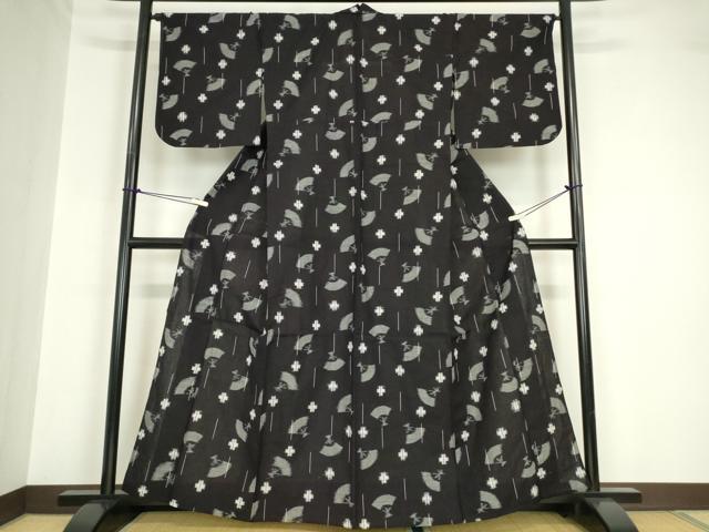 平和屋着物●久留米絣 単衣 綿 扇面絣文 逸品 DABA4569az