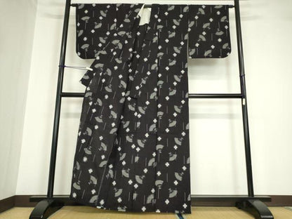 平和屋着物●久留米絣 単衣 綿 扇面絣文 逸品 DABA4569az