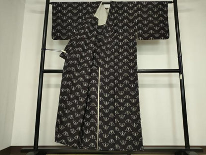 平和屋着物●久留米絣 単衣 綿 舞蝶文 黒地 逸品 DABA4572az