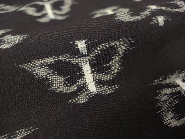 平和屋着物●久留米絣 単衣 綿 舞蝶文 黒地 逸品 DABA4572az