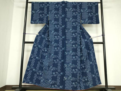 平和屋着物●久留米絣　綿　花唐草文　逸品　DABA4574az