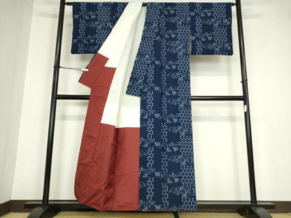 平和屋着物●久留米絣　綿　花唐草文　逸品　DABA4574az