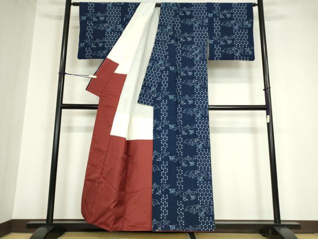 平和屋着物●久留米絣　綿　花唐草文　逸品　DABA4574az