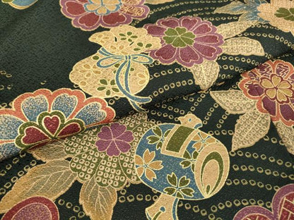平和屋着物●豪華振袖 宝尽くし花文 黒地 正絹 逸品 DABA4581az