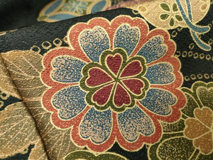 平和屋着物●豪華振袖 宝尽くし花文 黒地 正絹 逸品 DABA4581az