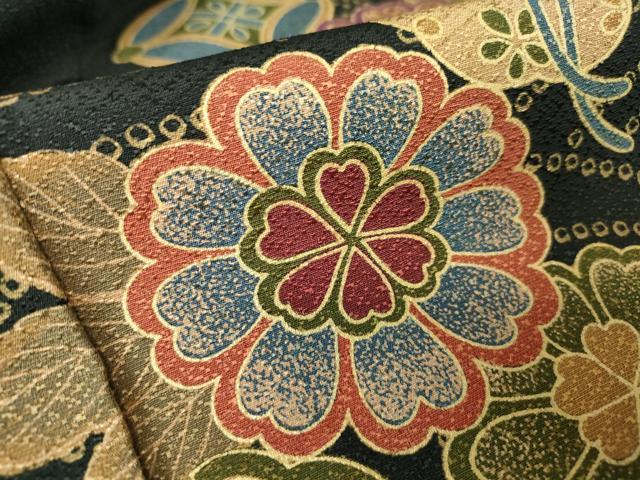 平和屋着物●豪華振袖 宝尽くし花文 黒地 正絹 逸品 DABA4581az