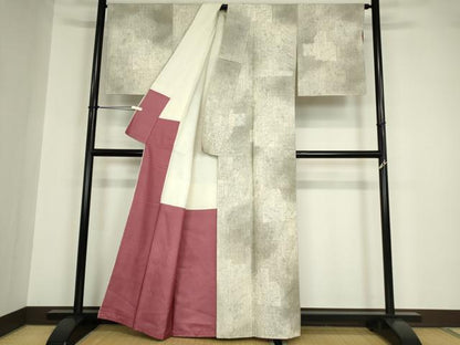 平和屋着物●上質な紬 格子花文 正絹 逸品 DABA4586az