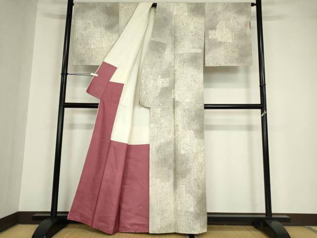 平和屋着物●上質な紬 格子花文 正絹 逸品 DABA4586az