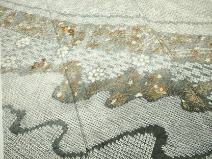 平和屋着物●訪問着 総絞り 刺繍 流水花文 金彩 正絹 逸品 DABA4590az