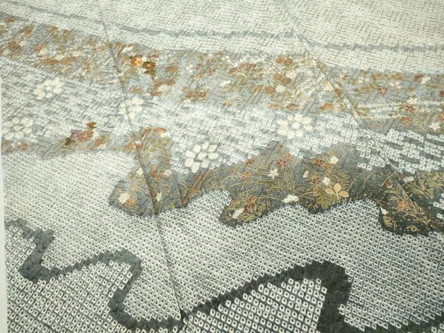 平和屋着物●訪問着 総絞り 刺繍 流水花文 金彩 正絹 逸品 DABA4590az