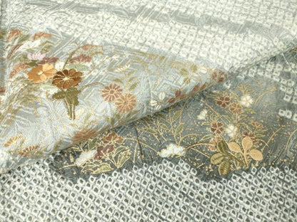 平和屋着物●訪問着 総絞り 刺繍 流水花文 金彩 正絹 逸品 DABA4590az