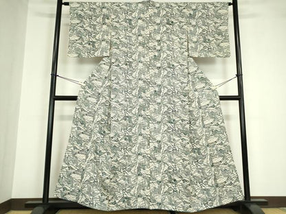 平和屋着物●上質な小紋 藍 型染め 稲穂に飛鳥 正絹 逸品 DABA4596az