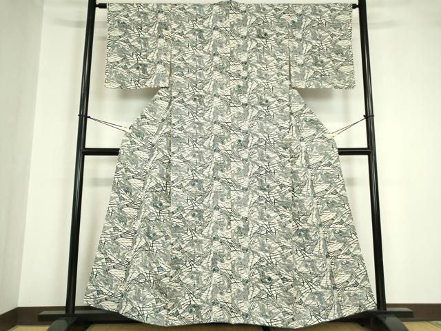 平和屋着物●上質な小紋 藍 型染め 稲穂に飛鳥 正絹 逸品 DABA4596az