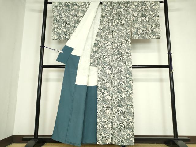 平和屋着物●上質な小紋 藍 型染め 稲穂に飛鳥 正絹 逸品 DABA4596az
