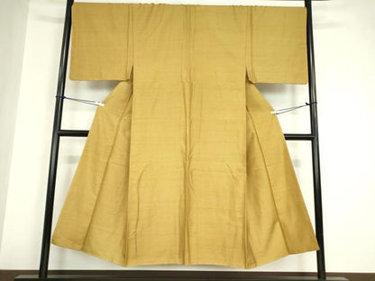 平和屋着物●男性 紬 色無地 山吹茶色 正絹 逸品 DABA4598az