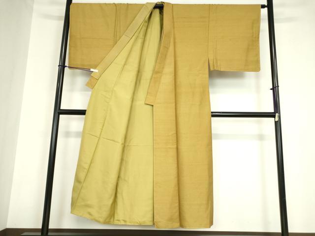 平和屋着物●男性 紬 色無地 山吹茶色 正絹 逸品 DABA4598az