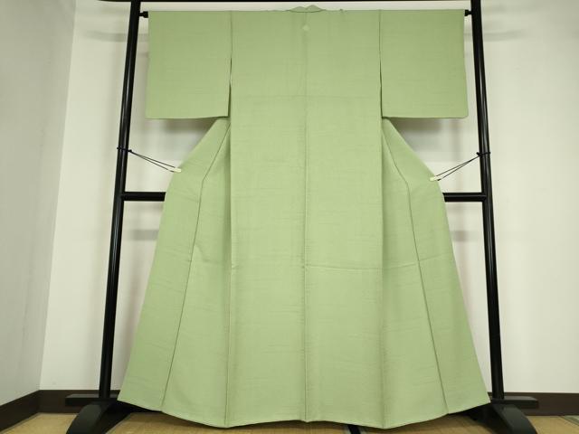 平和屋着物●上質な色無地　横段地紋　若葉色　正絹　逸品　DABA4602az