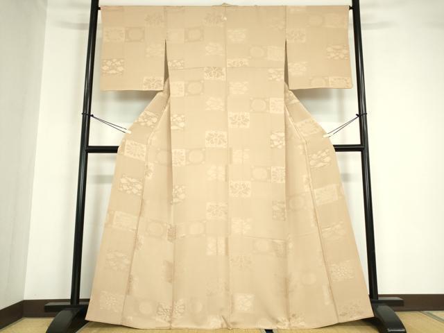 平和屋着物●上質な色無地　七宝花地紋　肌色　正絹　逸品　DABA4603az