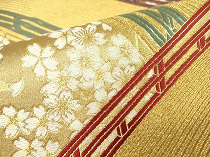 平和屋着物▼六通柄袋帯 渡り橋舞桜文 金糸 鈴乃屋扱い 正絹 逸品 DABA4619az