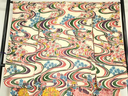 平和屋着物●豪華振袖 紅型 流水花文 正絹 逸品 DABA4628az