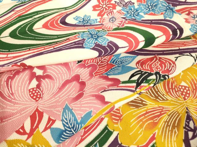 平和屋着物●豪華振袖 紅型 流水花文 正絹 逸品 DABA4628az