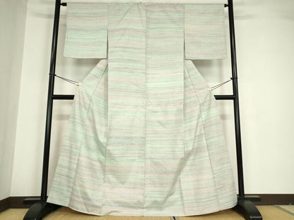 平和屋着物●紅花紬 米沢 縞 正絹 逸品 DABA4632az