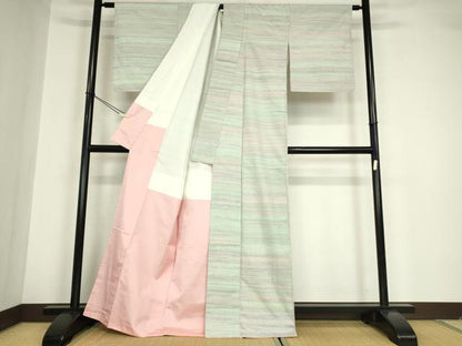 平和屋着物●紅花紬 米沢 縞 正絹 逸品 DABA4632az