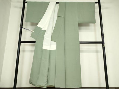 平和屋着物●上質な色無地 作家物 幻の染 岩石染 錆青磁色 正絹 逸品 DABA4635az