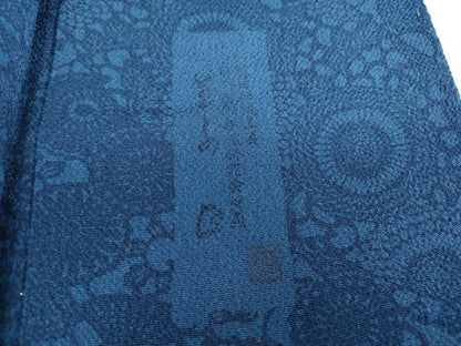 平和屋着物●阿波藍伝統工芸　金子正　本藍　型絵染　小紋　幾何学文　鬼しぼ縮緬　ロング丈　正絹　逸品　未使用　DABA4639az