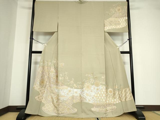 平和屋着物●訪問着 総刺繍 正倉院花文 金糸 正絹 逸品 DABA4641az
