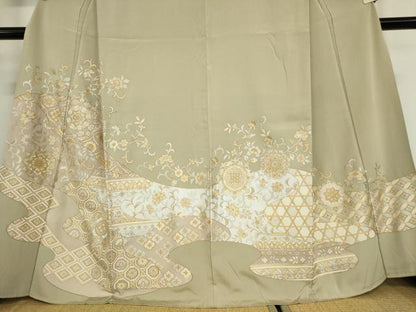 平和屋着物●訪問着 総刺繍 正倉院花文 金糸 正絹 逸品 DABA4641az