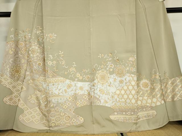 平和屋着物●訪問着 総刺繍 正倉院花文 金糸 正絹 逸品 DABA4641az