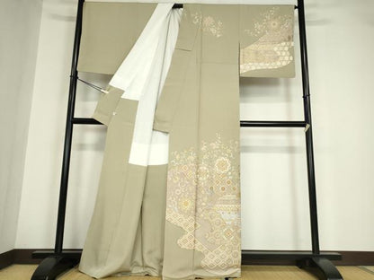 平和屋着物●訪問着 総刺繍 正倉院花文 金糸 正絹 逸品 DABA4641az