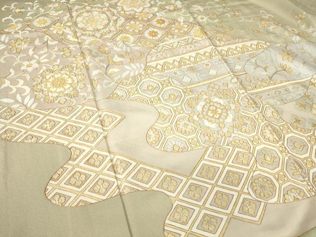 平和屋着物●訪問着 総刺繍 正倉院花文 金糸 正絹 逸品 DABA4641az