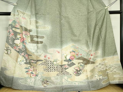 平和屋着物●訪問着 本場大島紬 霞花丸文 金銀彩 正絹 逸品 DABA4644az