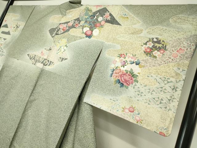 平和屋着物●訪問着 本場大島紬 霞花丸文 金銀彩 正絹 逸品 DABA4644az