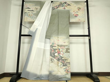 平和屋着物●訪問着 本場大島紬 霞花丸文 金銀彩 正絹 逸品 DABA4644az