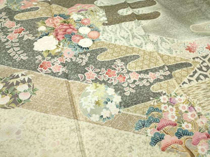 平和屋着物●訪問着 本場大島紬 霞花丸文 金銀彩 正絹 逸品 DABA4644az