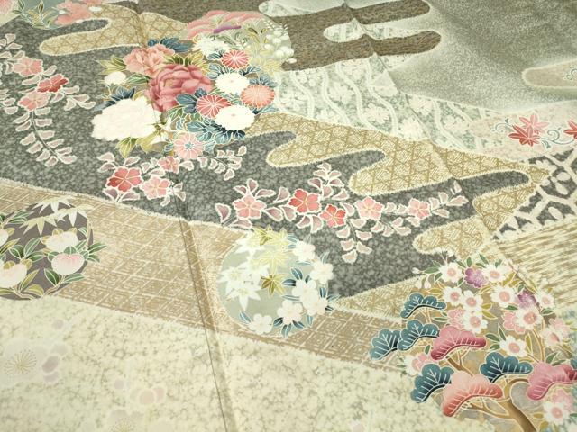 平和屋着物●訪問着 本場大島紬 霞花丸文 金銀彩 正絹 逸品 DABA4644az