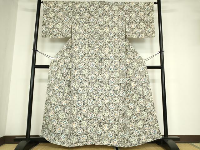 平和屋着物●極上　本場琉球紅型　小紋　笹竹丸文　正絹　逸品　DABA4646az