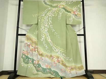 平和屋着物●訪問着 絞り 地紙花文 暈し染め 金彩 正絹 逸品 未使用 DABA4647az