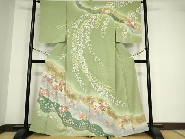 平和屋着物●訪問着 絞り 地紙花文 暈し染め 金彩 正絹 逸品 未使用 DABA4647az