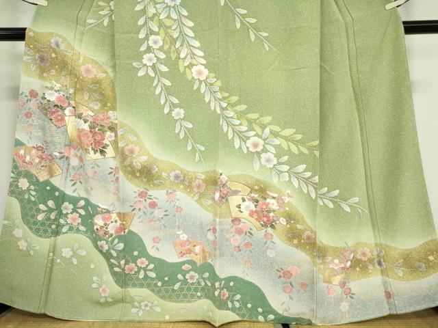 平和屋着物●訪問着 絞り 地紙花文 暈し染め 金彩 正絹 逸品 未使用 DABA4647az